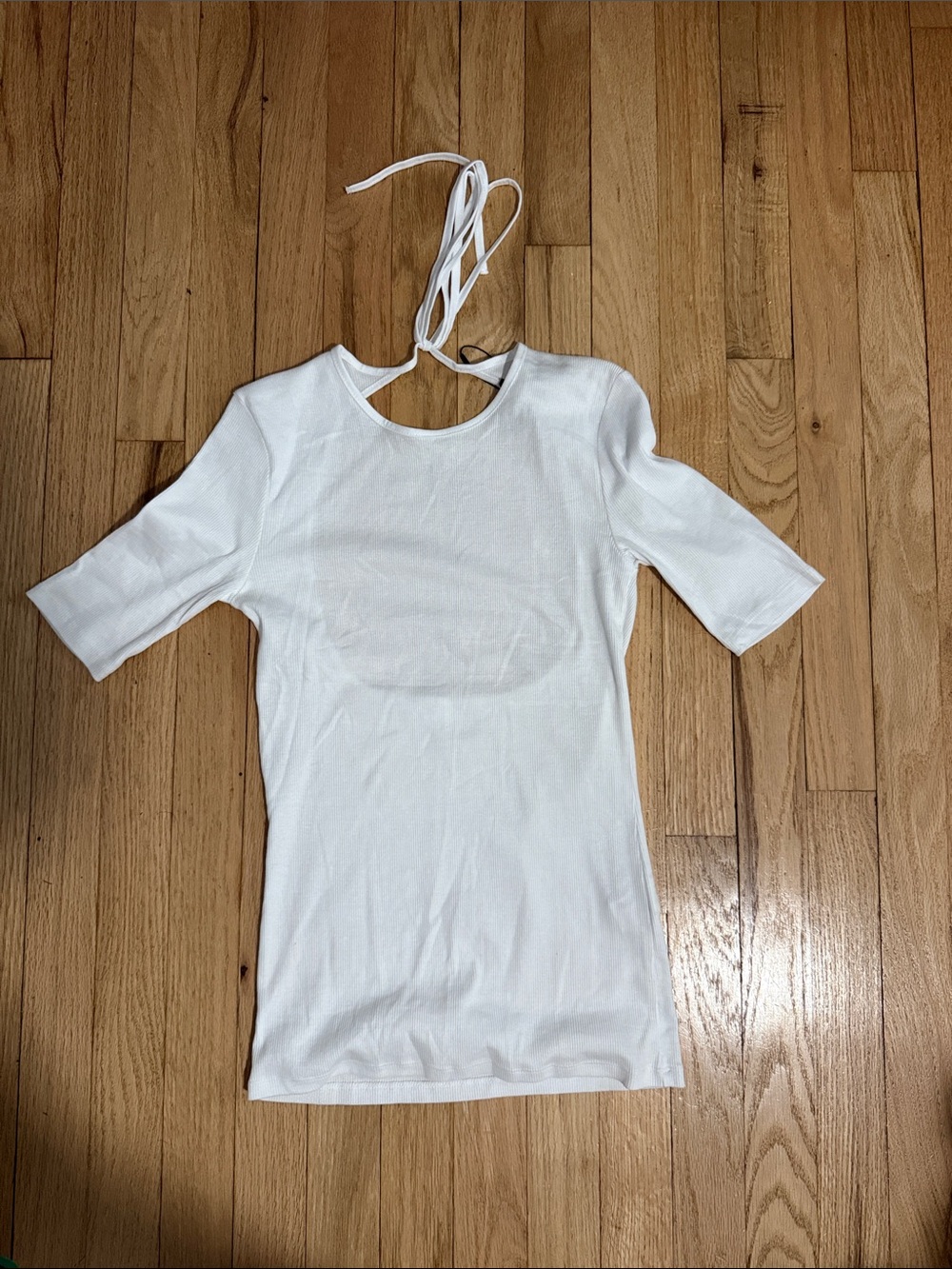 Zara White Short-Sleeve Tie-Back Crew Tee